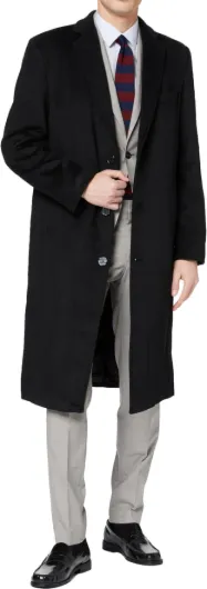 Mens Black Overcoat 70% Wool & Cashmere Warm Winter Mod Single Breasted Coat 42 Black