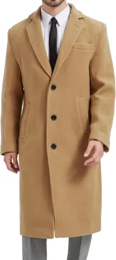Mens Black Overcoat 70% Wool & Cashmere Warm Winter Mod Single Breasted Coat 46 Camel - Black Lining