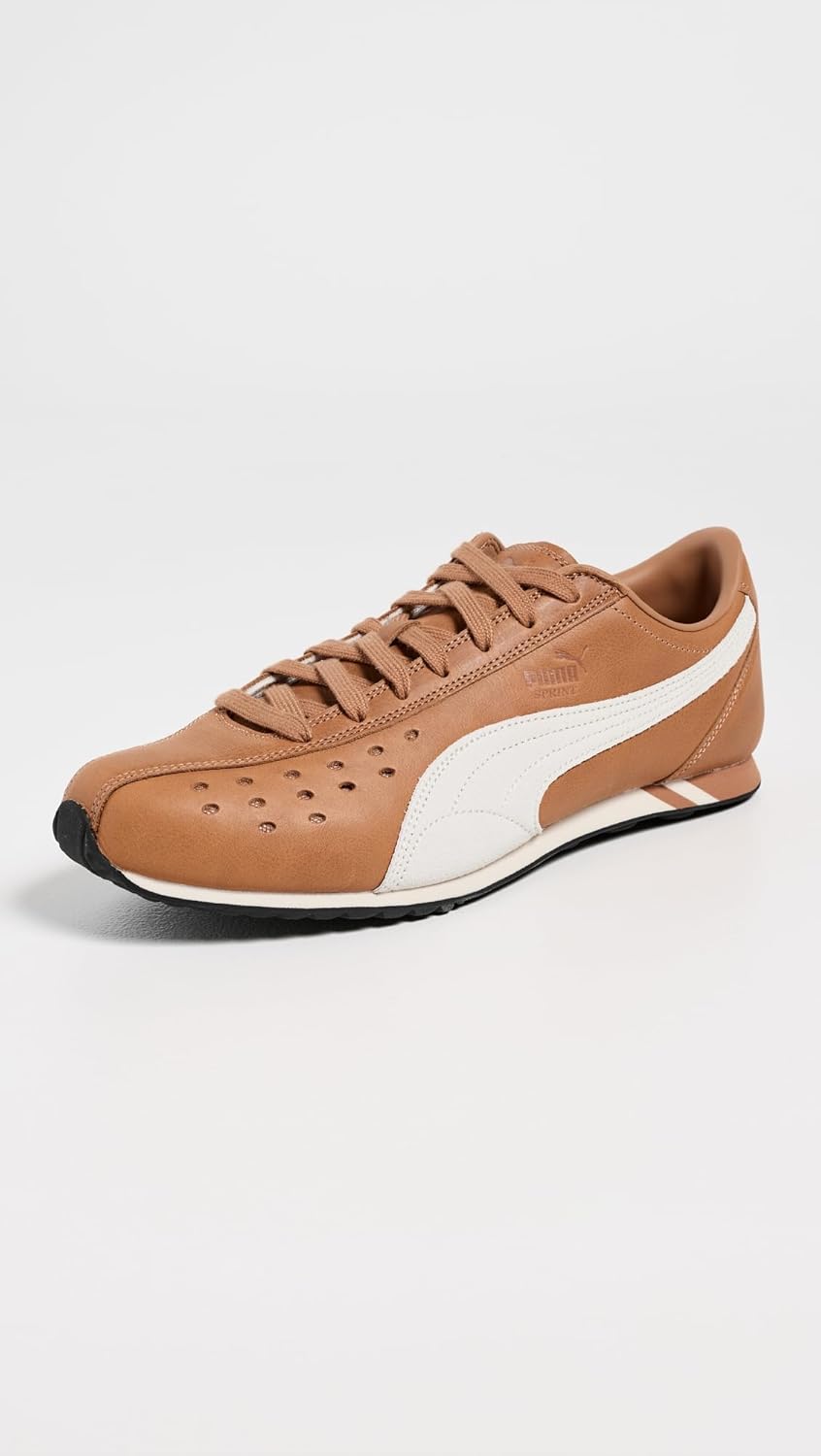 Men's Sprint Premium Sneakers 9 UK Caramel Latte Puma White