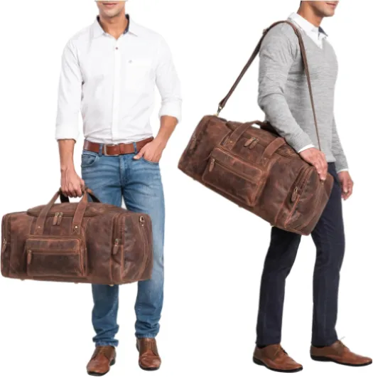 "Journey" Travel Bag Leather Overnight Bag Weekender Bags for Women Gym Bag Duffle Bag for Men Sports Bag Vintage Colour:aneto - Brown