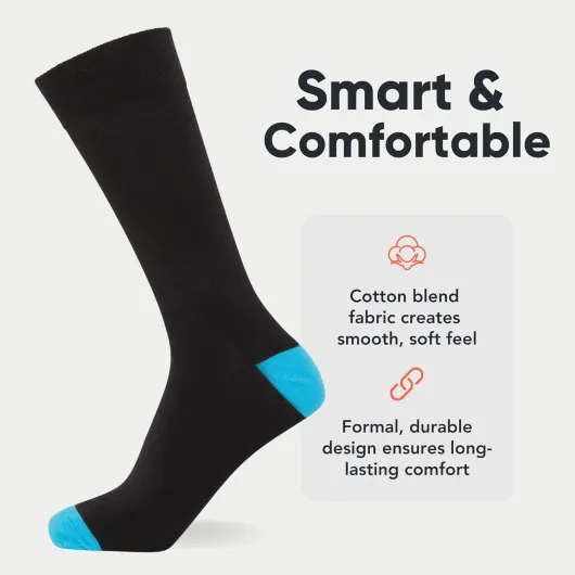 12-Pack Smart Mens Socks - Breathable Plain, Patterned, & Black Socks Men - Suitable for Work and Casual Wear - Soft and Insulated with Reinforced Heel & Toe 6-11 Black/Colour Heel & Toe