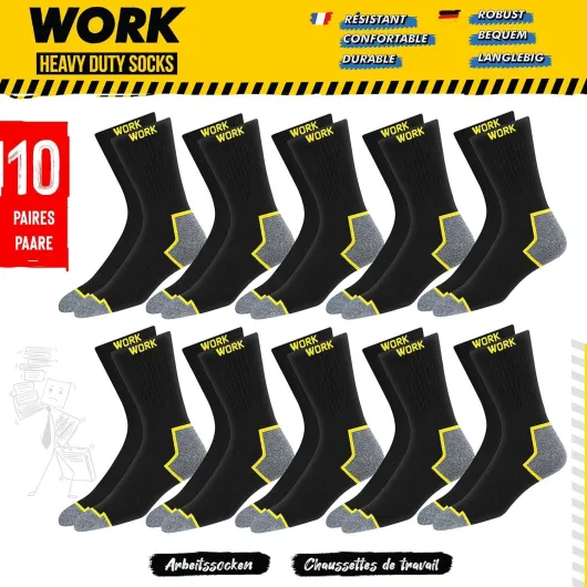SOXCO 10 Pairs Men’s WORK Socks Black Crew Length 9-11 Black (10 Pairs)