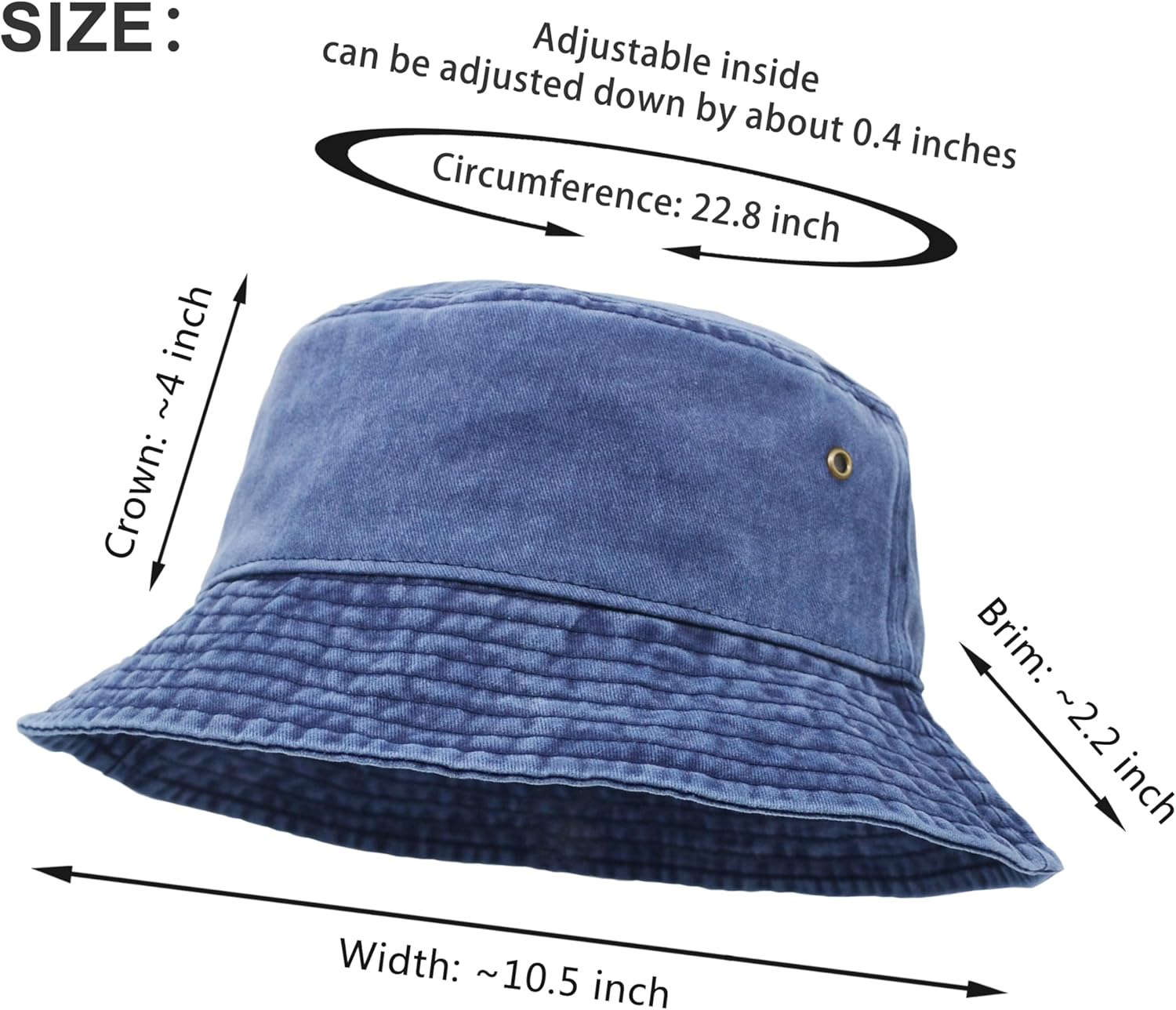 Bucket Hat, Wide Brim Washed Denim Cotton Outdoor Sun Hat Flat Top Cap for Fishing Hiking Beach Sports M Navy