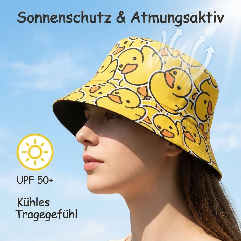Unisex Duck Bucket Hat Sun Hat with UV Protection Packable Summer Hats for Outdoor Sports One Size Little yellow duck