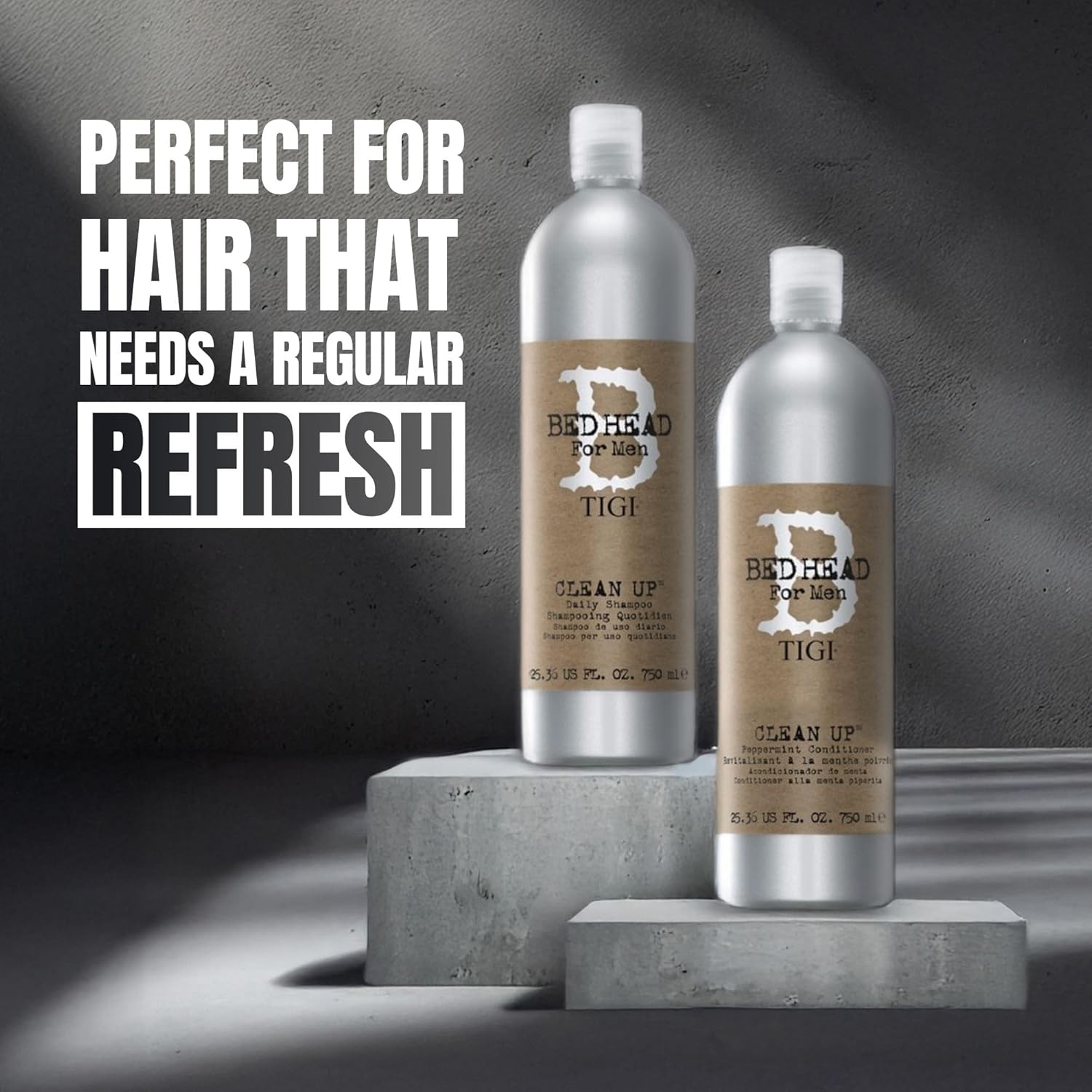 Bed Head for Men by TIGI Clean Up Shampoo & Conditioner Set, 2x 750ml, Salon Quality Daily Hair Care, Deep Cleansing, Hydrating & Scalp Refreshing Treatment with Peppermint & Menthol