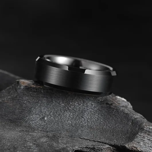 Silver/Black/Gunmetal Grey Promise 6MM/7MM/8MM Wedding Band For Men Tungsten Carbide Ring Comfort Fit Beveled Edges/Step Edges X 1/2(67.19mm) Beveled Black 7mm