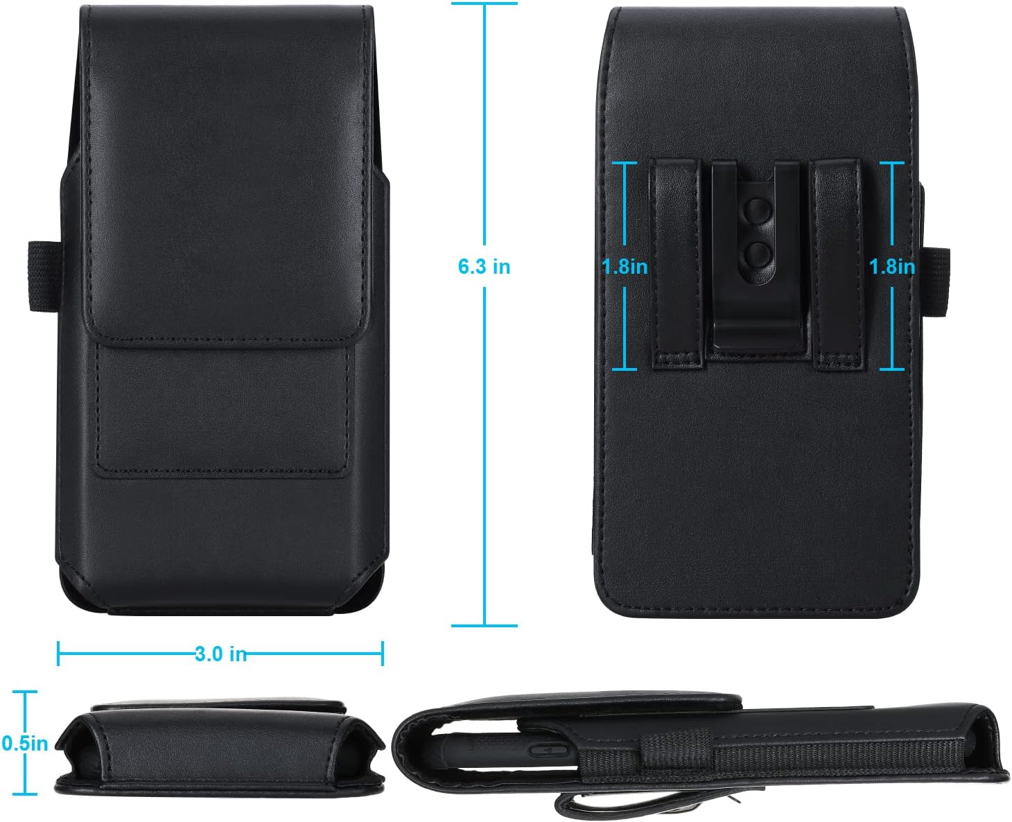 BECPLT Phone Holster for iPhone 17 16 15 14 13 12 Pro/Xs, Samsung Galaxy S24 S23 5G S22 S21 S20 S10 S9 S8 Note 10 Leather Case Belt Clip Holster Belt Holder Pouch (Fits Phone w/Thin Case) Black M (15.9 x 7.3 x 1.3 cm ) Black1