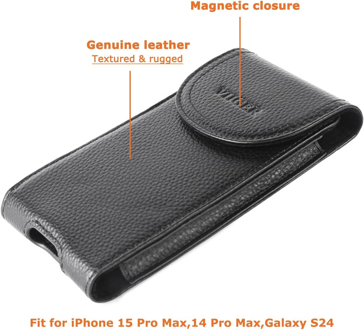 Leather Phone Case Belt Clip Holster Belt Pouch Holder Cellphone Belt Case Smartphone Belt Loop Pouch Bag for Men Magnetic Closure Compatible With iPhone 15 Pro Max 16 Pro Samsung Galaxy S25, Black