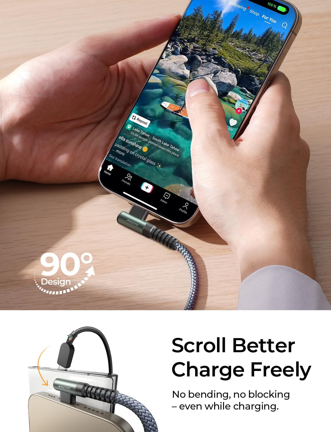 USB C Charger Cable - [2-Pack 2M] 3.1A Fast Charger USB C Right Angle USB to USB C Cable Nylon Braided for iPhone 17/16/15 Samsung Galaxy S25 S24 S23 S22, Gifts for Him Men Women 6.6FT+6.6FT Grey 2