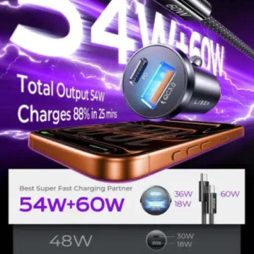 LISEN Car Phone Charger USB C 54W Review: compact metal charger that actually fast-charges