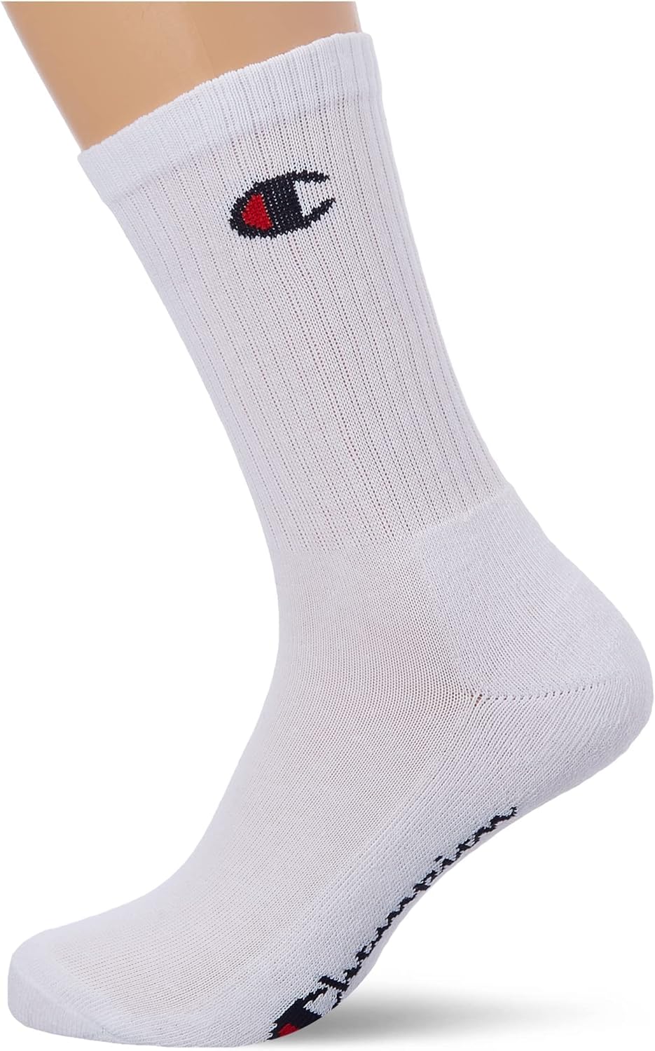 Logo Socks 6 Pairs, crew ankle cotton set of socks, mid calf length, unisex, ribbed Sports Socks 9-11 White