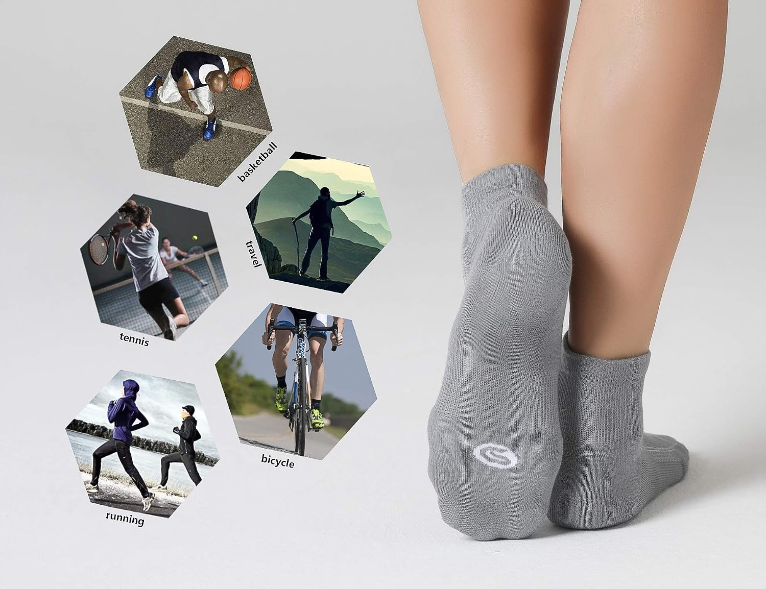 CS CELERSPORT 6 Pack Men's Ankle Socks with Cushion, Sport Athletic Running Socks 7-9 Gray