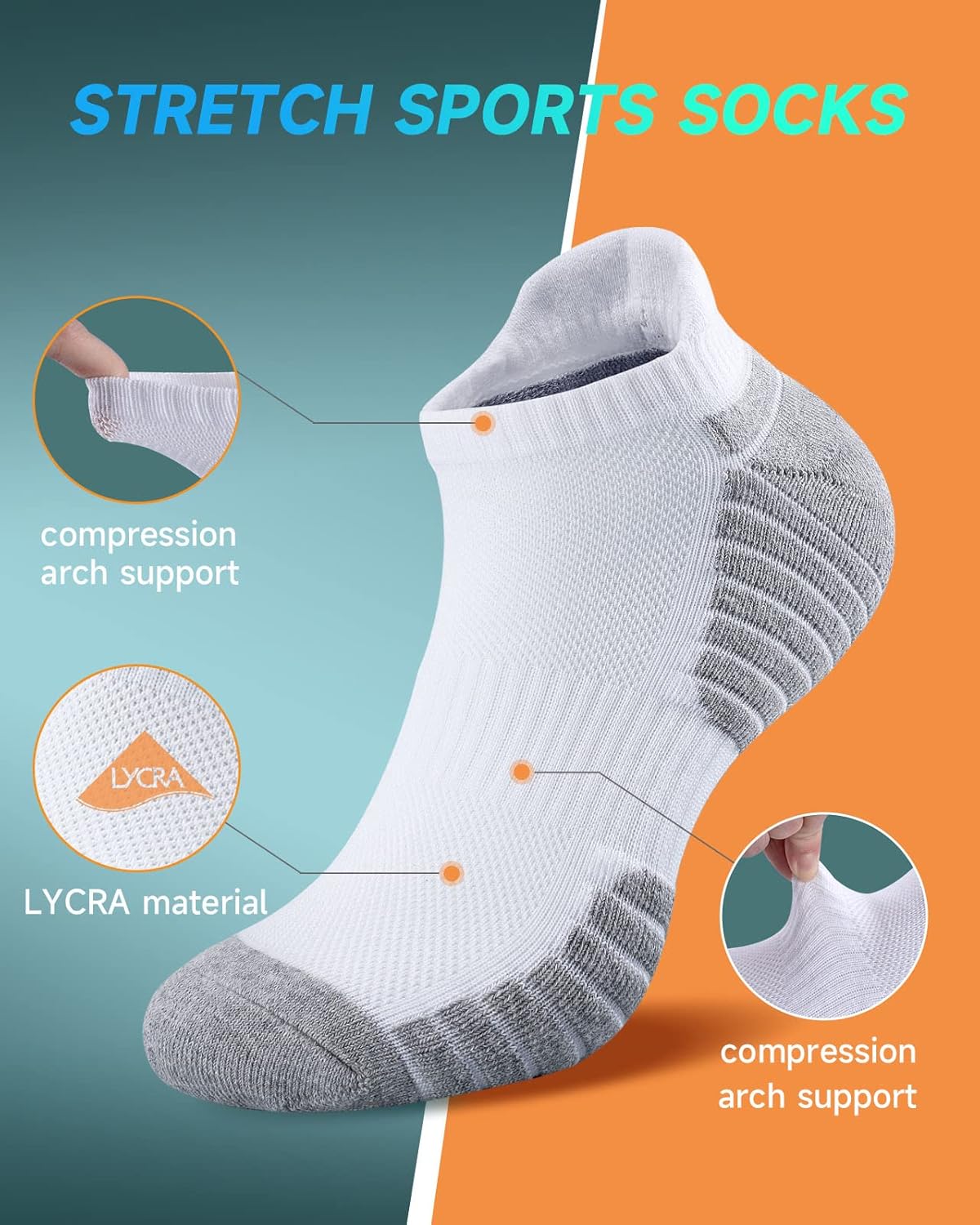 Mens Running Socks Anti-Blister Cushioned Sports Socks Trainer Socks for Men Women Cotton Ankle Socks Low Cut Breathable Athletic Sock(6 Pairs) 6-9 White & Grey