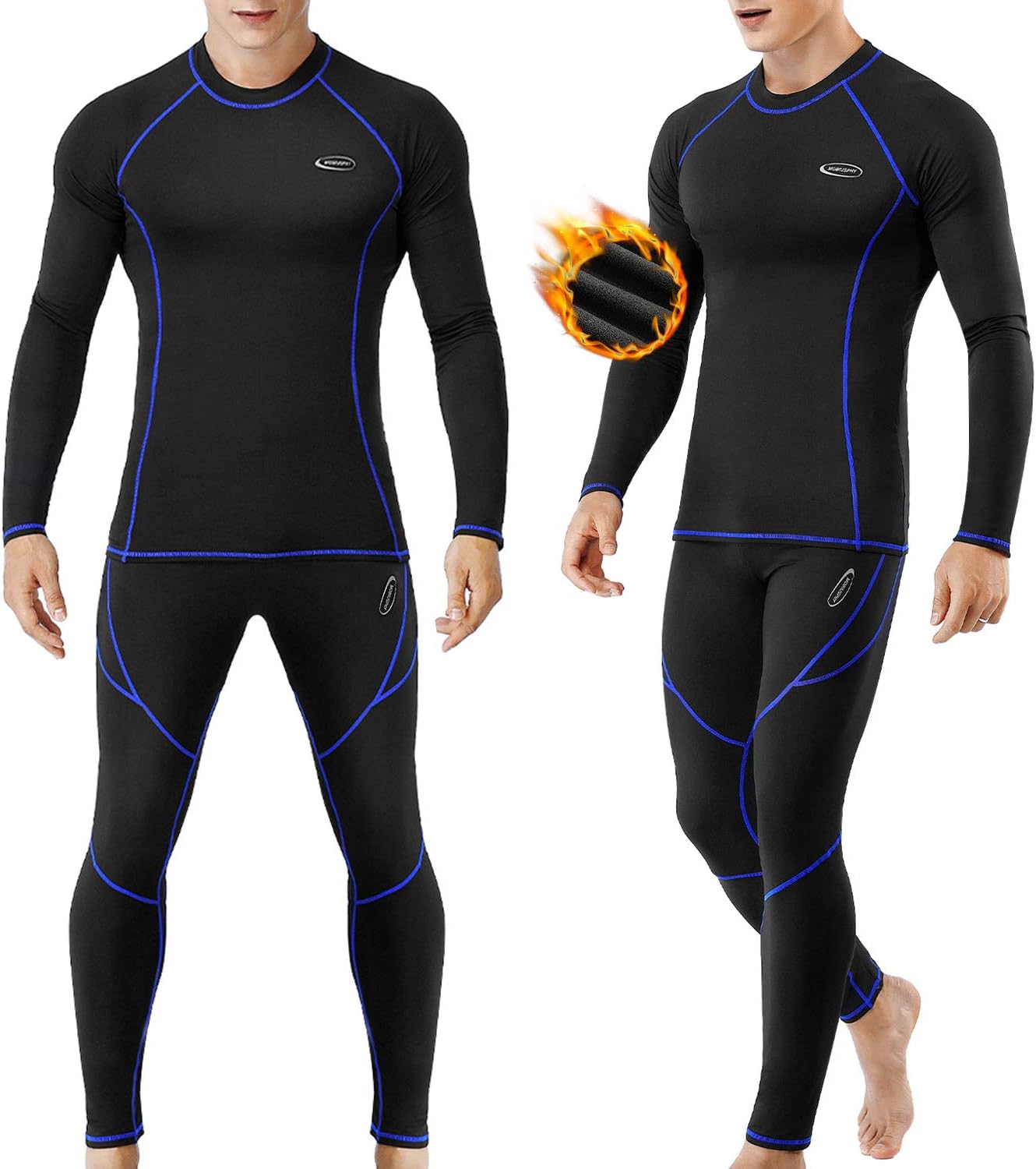 MOBIUSPHY Men’s Thermal Underwear Set Mens Thermals Top and Bottoms Base Layer Men Winter Long Johns Sport Compression Suit for Workout Skiing Hiking M Solid Black