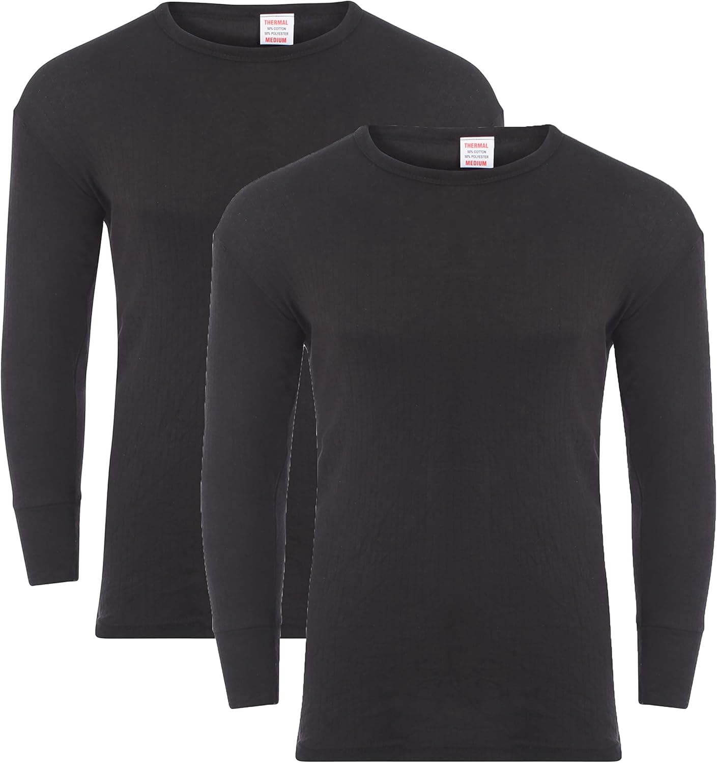 Heatwave® Pack of 2 Men's Thermal Long Sleeve Top, Warm Underwear Baselayer, S M L XL XXL Thermals M Black