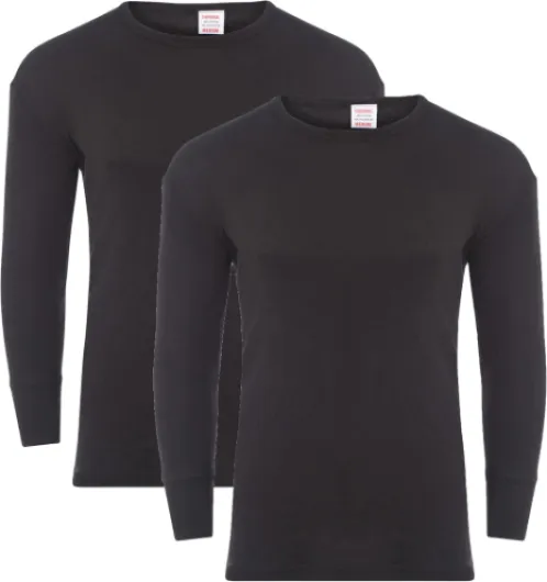 Heatwave® Pack of 2 Men's Thermal Long Sleeve Top, Warm Underwear Baselayer, S M L XL XXL Thermals M Black