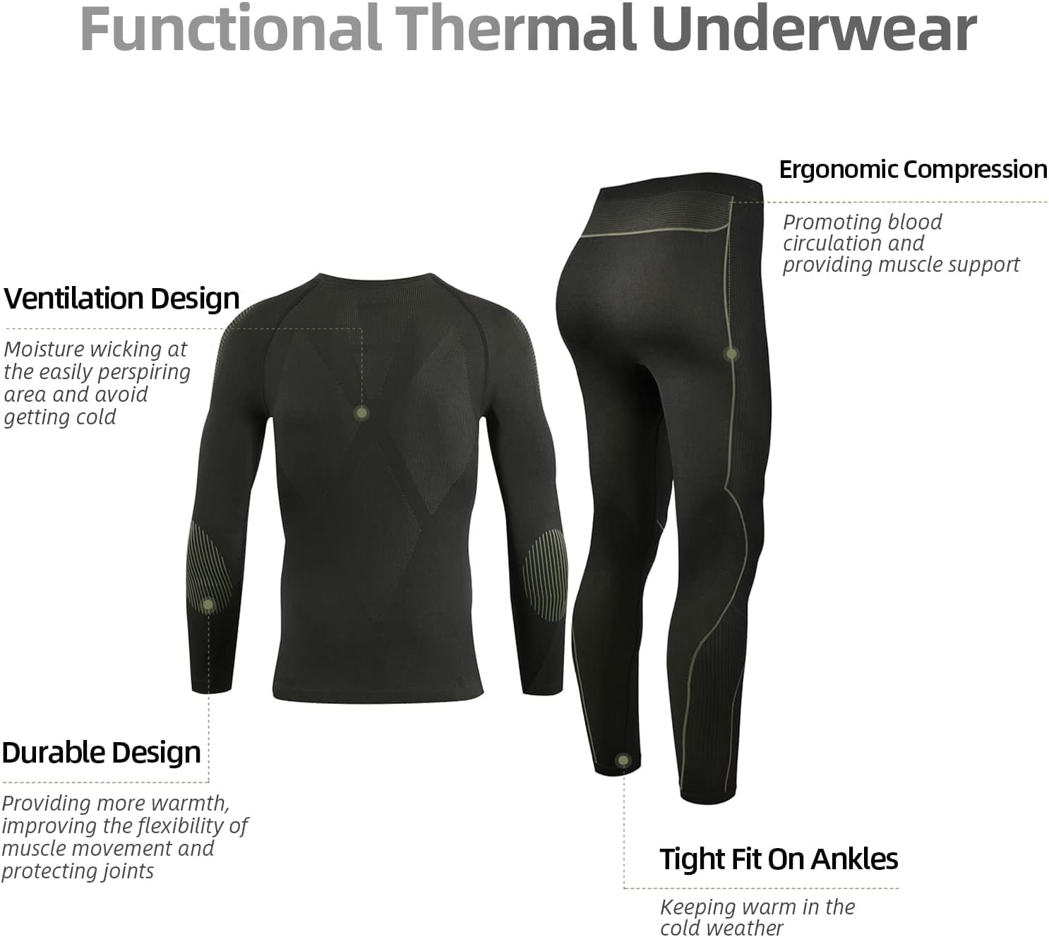 Mens Thermal Underwear Mens Thermals Long Johns, Compression Top Men & Mens Leggings Quick Dry Long Johns For Men Thermal M Greenblack