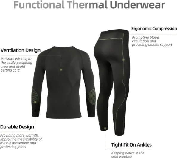 Mens Thermal Underwear Mens Thermals Long Johns, Compression Top Men & Mens Leggings Quick Dry Long Johns For Men Thermal M Greenblack