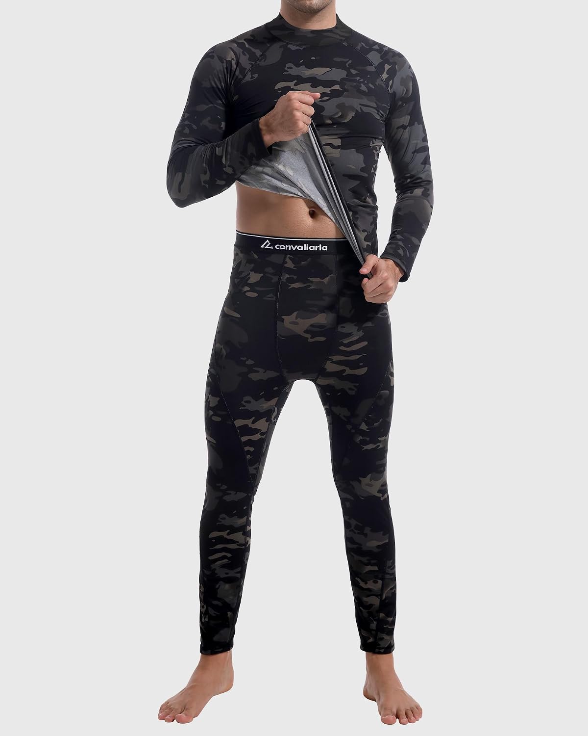 CL convallaria Men's Thermal Underwear Set Ultra Soft Fleece Lined Long Johns Winter Gear Base Layer Top and Bottom Set Sport Style XL Black