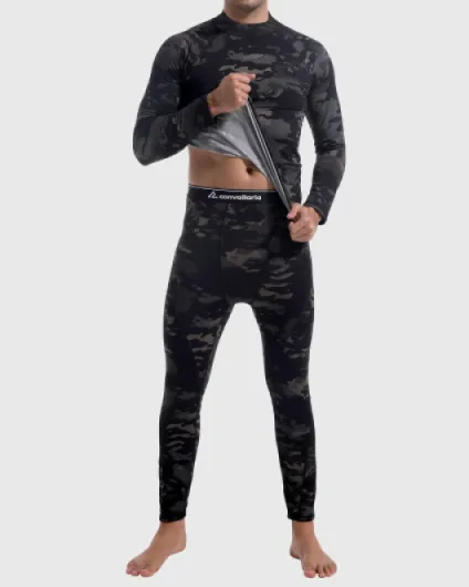 CL convallaria Men's Thermal Underwear Set Ultra Soft Fleece Lined Long Johns Winter Gear Base Layer Top and Bottom Set Sport Style XL Black