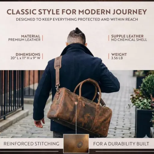 MOONSTER 20" Buffalo Leather Duffle Bag Review: a solid rustic weekender that feels built to last