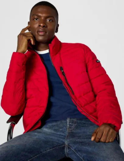 Calvin Klein Men's Full Zip Down Puffer Coat Jacket L Packable Deep Red