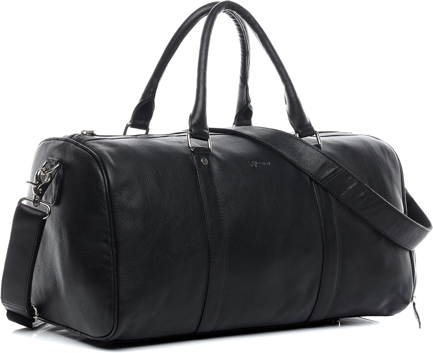 BACCINI Travel Bag Holdall Florian Large Duffel Bag Real Leather 52 cm Weekender Duffle Leather Bag Women and Men Black-52-cm