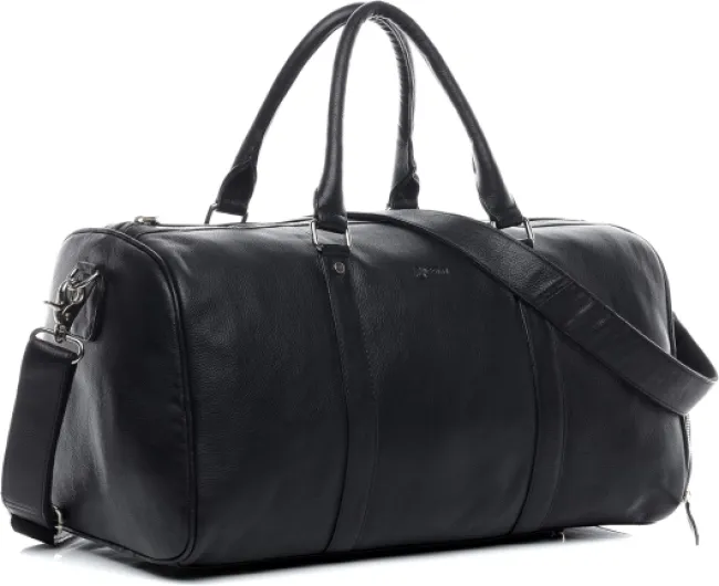 BACCINI Travel Bag Holdall Florian Large Duffel Bag Real Leather 52 cm Weekender Duffle Leather Bag Women and Men Black-52-cm